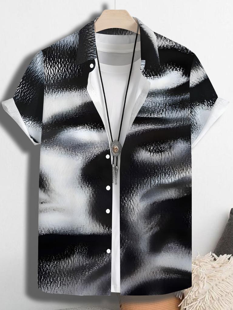 Men'S Hawaiian Shirt in Black And White Print, a Casual And Stylish Short-Sleeve Shirt, Perfect for Summer Beach Vacations