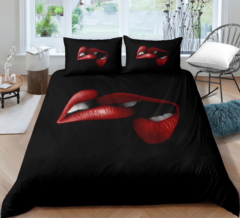 Kiss Sexy Lips King Queen Duvet Cover Red Mouth Bedding Set For Girl Modern Fashion Quilt Cover 2/3pcs Polyester Comforter Cover