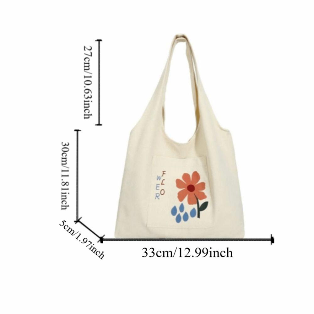 Korean Style Canvas Shoulder Bag Large Capacity Women's Armpit Bag Cute Flower Tote Bag  Girls