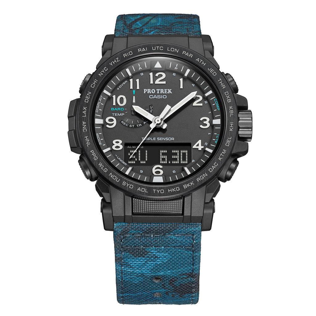 Casio Мужские часы с цифровым и аналоговым дисплеем, будильником, водозащитой 100 м, из нержавеющей стали PRW-51NJ-1