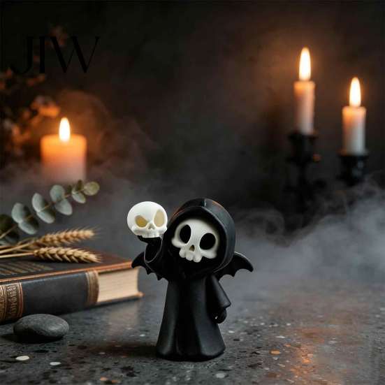 Micro Landscape Ornaments 3D Printed Grim Reaper Skull Ornament, with Bat Wings Decor, Trendy Desk Accessories Cute Gothic Figurine, for Halloween