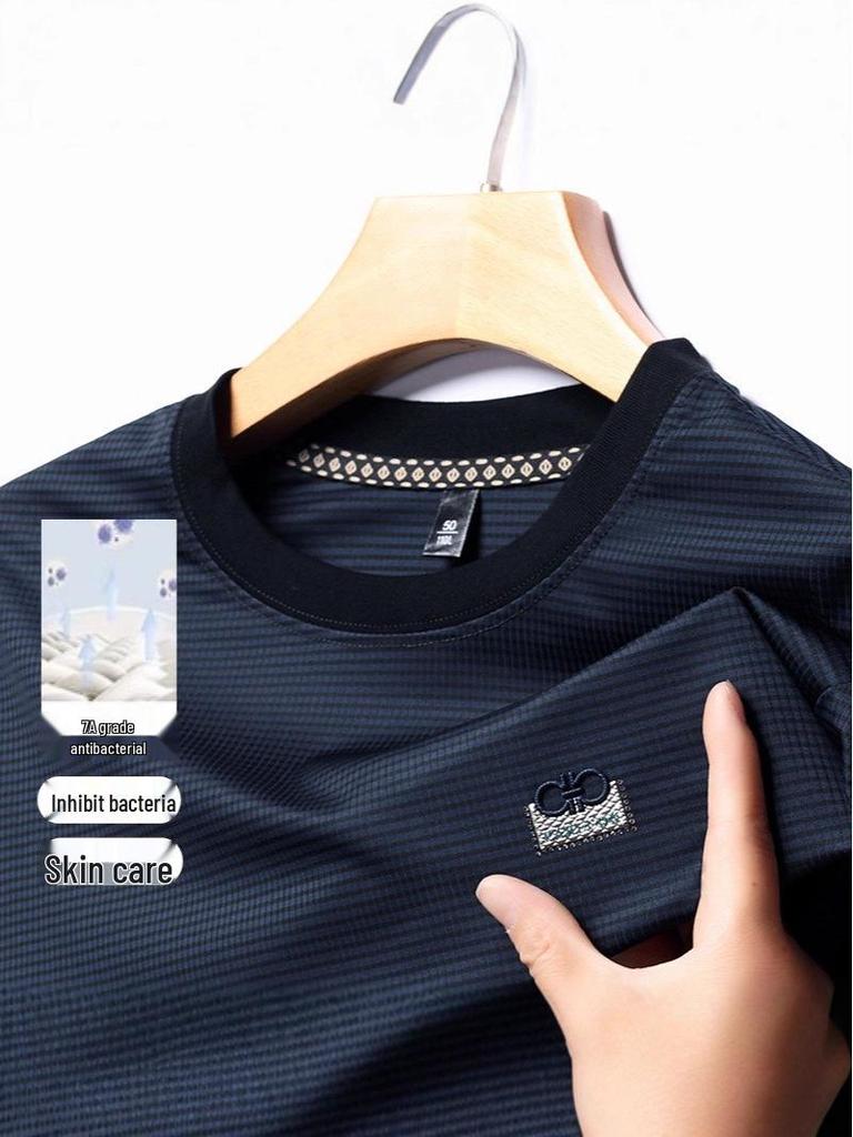 Мужской полосатый свитшот с длинным рукавом и круглым вырезом для весны и осени