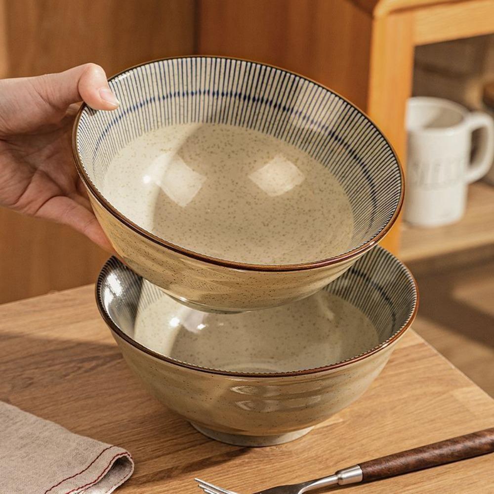 Striped Pattern Japanese Style Noodles Bowls Ceramic Salad Bowl Kitchen Tableware Soup Bowl Dinner