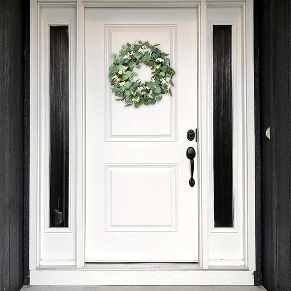 Весенние летние венки для входной двери, искусственный эвкалиптовый венок, венок из белых ягод и зелени для окна, крыльца, свадьбы, фермерского дома, садовой вечеринки, декор