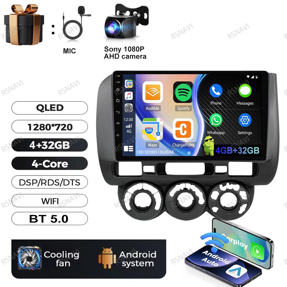 Car Radio Android 16 For Honda Fit Jazz City 2002 2003 2004 2005 2006 2007 LHD Wireless Carplay Auto Navigation Stereo Autoradio