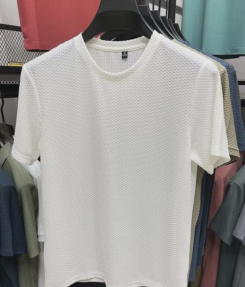 Футболка мужская Ice Silk Mesh 2024 года, круглый вырез, дышащая, короткий рукав, высококачественная летняя одежда