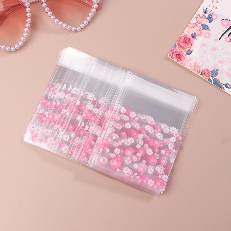 100Pcs Plastic Packing Bags Flower Self-Adhesive Bags For Biscuits Candy Cookies Jewelry Gift Packaging Self Adhesive Bag