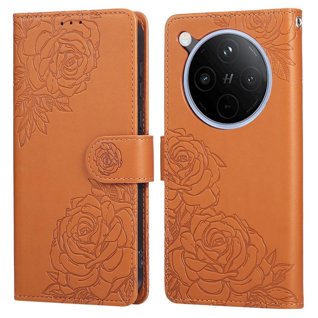 For Oppo Find X8 5G Case Rose Flower PU Leather Wallet Phone Cover with 3 Card Slots/Wrist Strap