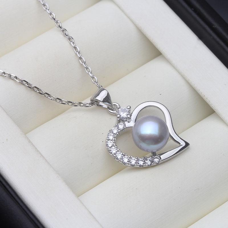 Real Natural Black Pearl Pendant Jewelry Woman,Trendy 925 Silver Pearl Heart Pendant Wife Mother Anniversary Gift White Pink