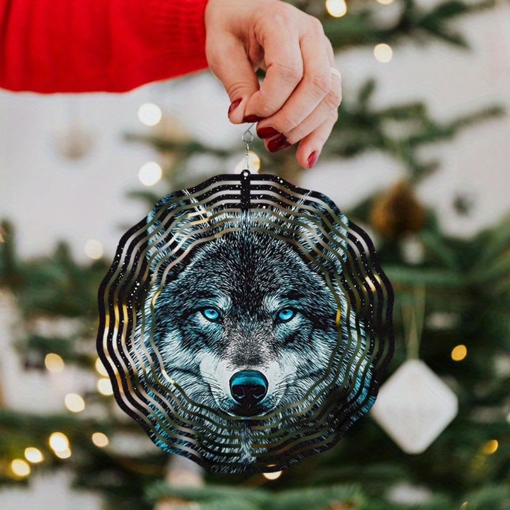 Wolf Wind Spinner 3D Metal Wind Chime for Garden Patio Outdoor Decor Holiday Gift for Halloween Thanksgiving Christmas