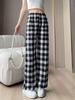 Plaid High-Waist Wide Leg Pants - Lightweight, Versatile, Plus Size, Women's Slimming Loose Fit, Spring/Summer Style.