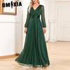 Women's Elegant V-Neck Sparkling Chiffon Evening Gown A-line Perspective Long Sleeve Wedding Party Dress Bridesmaid