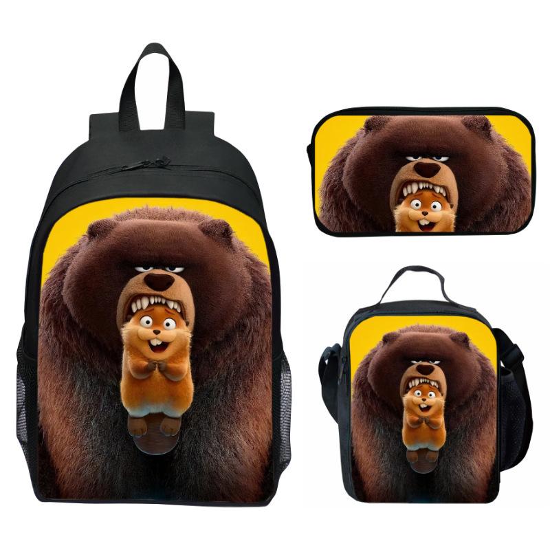 Hoppers Beaver Metamorphosis Print 3-Piece Set School Backpack Lunch Bag Pencil Case Cartoon Student Set