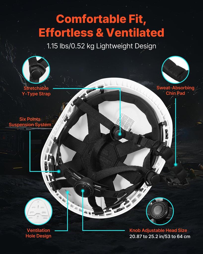 Safety Helmet, ANSI/ISEA Z89.1 Approved ABS Safety Hard Hat with 6-Point Ratchet Suspension, Adjustable Vented Hardhat for Men Women Adults, for