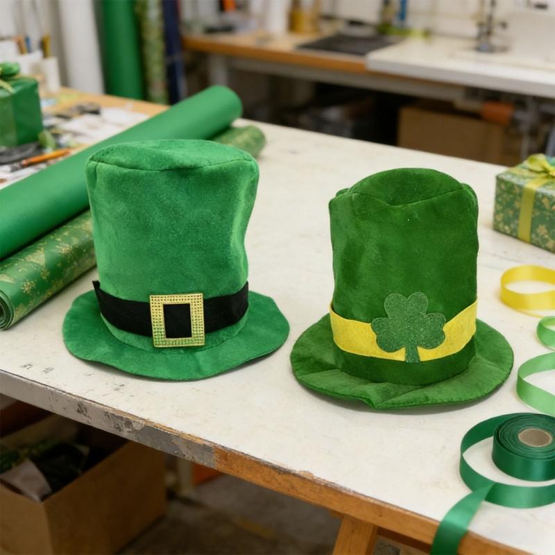 Green Irish Festival Hat with 6 Artificial Moustaches Beards Patricks Day Cosplay Hat for Men Women Festival Celebration