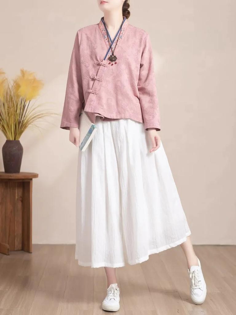 Кардиган женский повседневный свободного кроя из хлопка и льна с длинными рукавами, застежкой на пуговицы-диски с вышивкой, топ на весну и осень