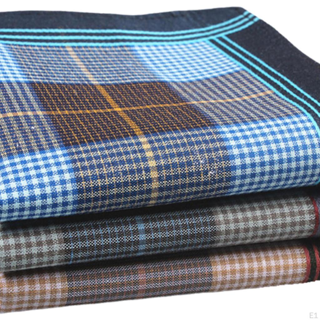 3Pcs Mens Handkerchiefs Hankies Plaid for Grooms Wedding Celebration