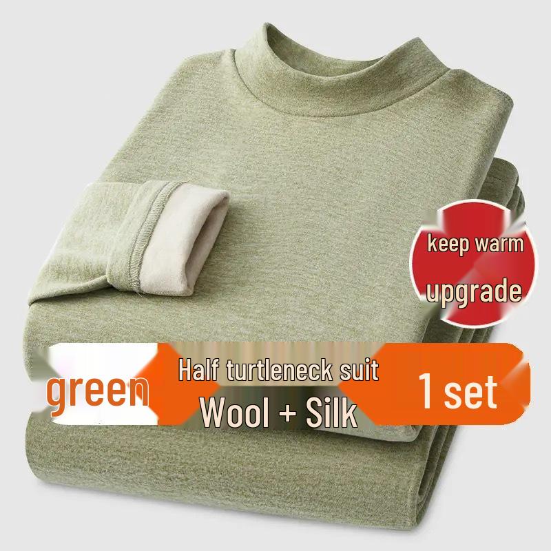 Cashmere Silk Half Turtleneck Thermal Underwear Set: German Fleece, Mid-Neck, Autumn Wear with Velvet, Thickened for Couples.