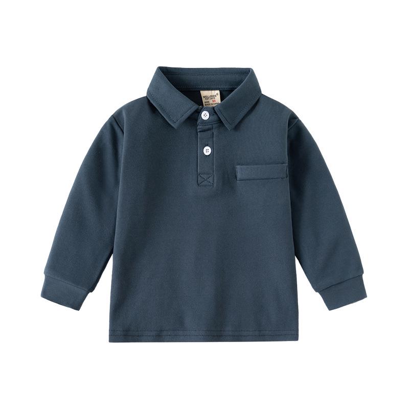 Детская футболка-поло с длинным рукавом 2024: Утепленный топ с лацканами в корейском стиле для мальчиков - Осенняя коллекция.
