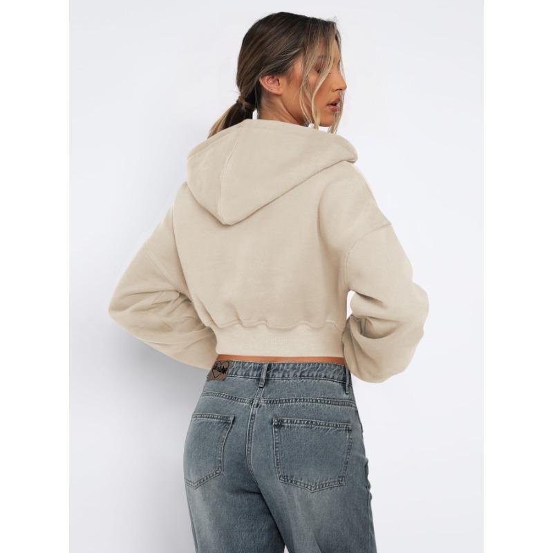 Женская короткая свободная толстовка с капюшоном на осень и зиму с длинным рукавом