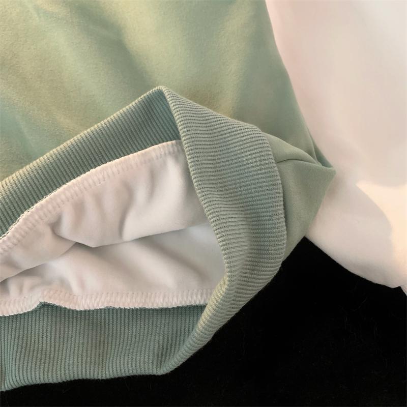 Harajuku лоскутные толстовки с буквенным принтом, женская одежда, осенне-зимняя флисовая толстовка в консервативном стиле, с длинным рукавом, черно-белая, зеленая, негабаритная толстовка