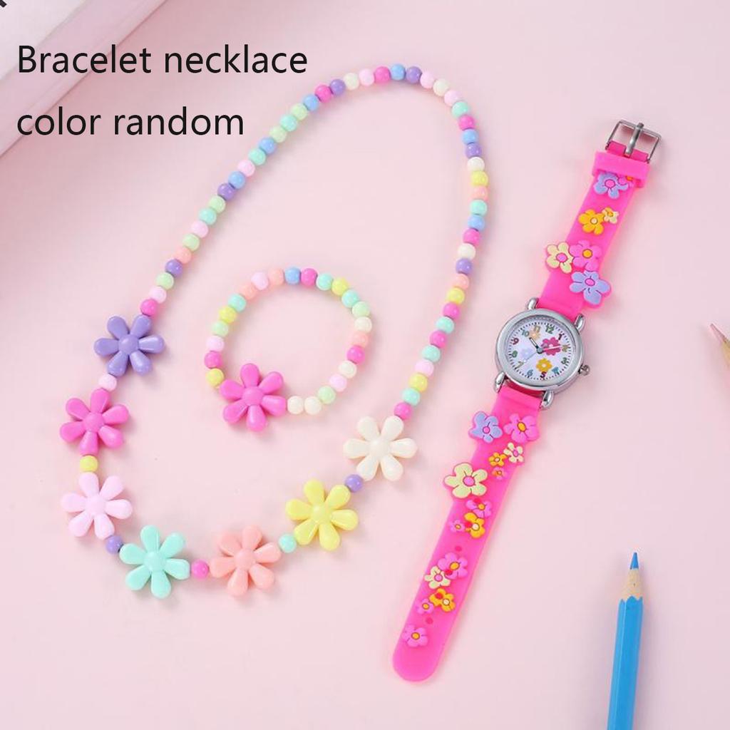 Cute and Creative Flower Shaped Children's Quartz Watch, Bracelet Necklace Set, Girls' Accessories, Christmas and New Year Gifts