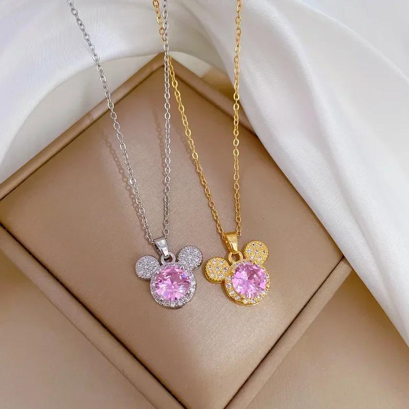 Stainless Steel Chain Zircon Head Necklaces for Women Girls Cartoon Jewelry Accessories Birthday Gifts for Friends