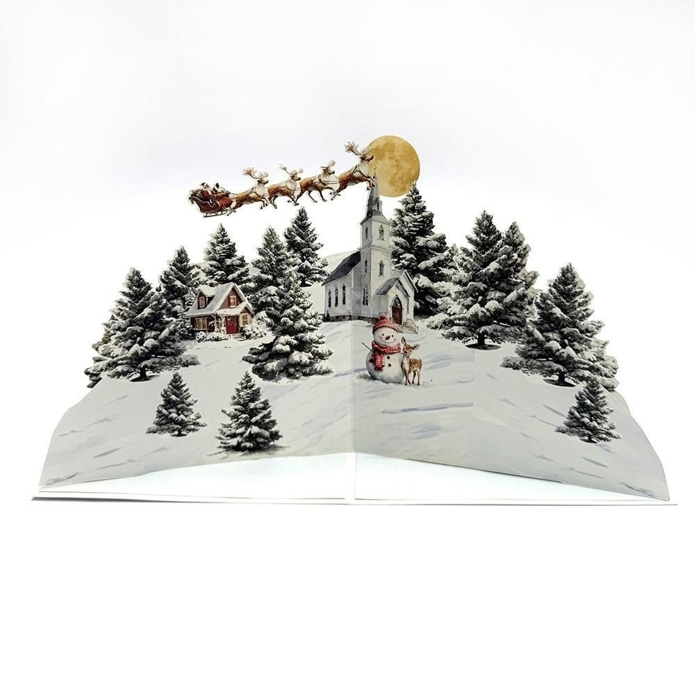 Folding Design 3D Christmas Card Snowy Village Scene Holiday Greeting Card Kids