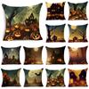 Fashion Halloween Scary Night Moon Pumpkin Lantern Bat Linen Throw Pillowcase Decorative Cushion Cover For Sofa Livingroom Party