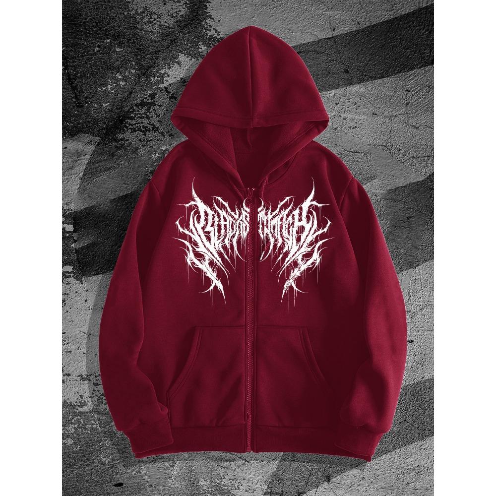 Dark, Symmetrical, Double Layered, Spiky, Thorny, Extreme, Black Metal Font Printed, Fully Zippered Hooded Cardigan, Hoodie, Men's and Women's