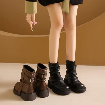 Женские армейские ботинки на платформе, свободные ботинки на низком массивном каблуке, удобные осенне-зимние ботинки из искусственной кожи с защитой от скольжения для женщин