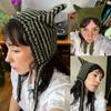 Cat Ear Beanie Hat for Women Harajuku Style Star/Stripe Skull Hat Handmade Crochet Hat Y2K Cool Girls Warm Headpieces