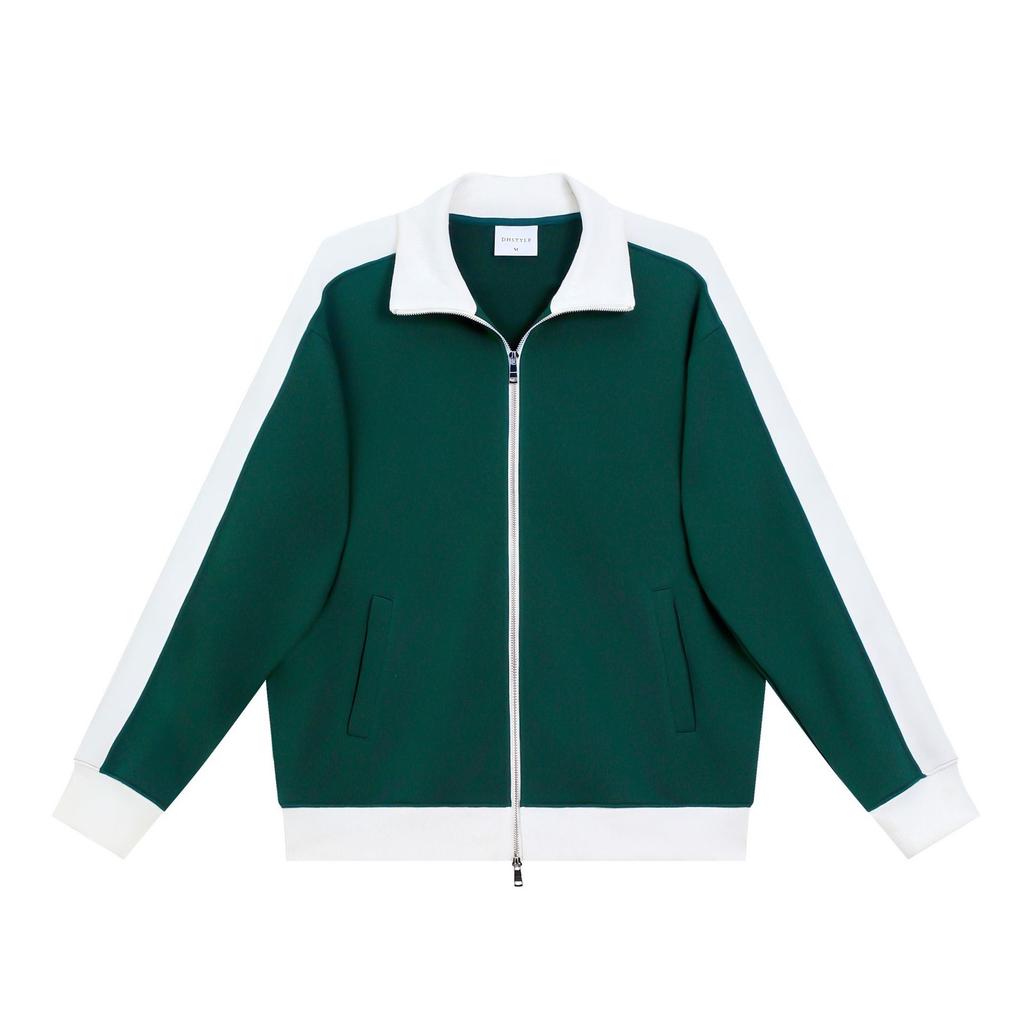 Heavyweight 380gsm Fleece Hoodie Men Stand Collar Contrast Double Zipper Cardigan Casual Pullover