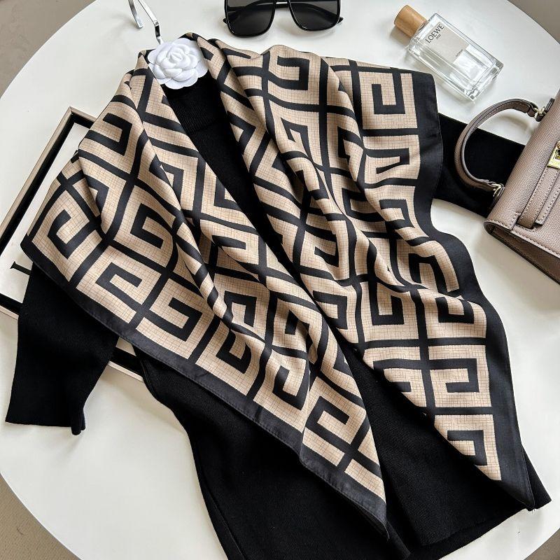 Печатный буквенный высококачественный искусственный шелк женский твил шелковый декоративный женский шелковый шарф