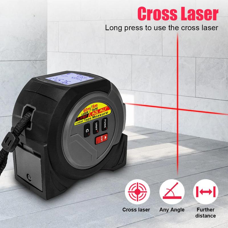 3-In-1 Laser Rangefinder  Tape Measure 60M/  40M/ Handheld Laser Meter Measuring Tool Cross Line Laser Level BUCKLE