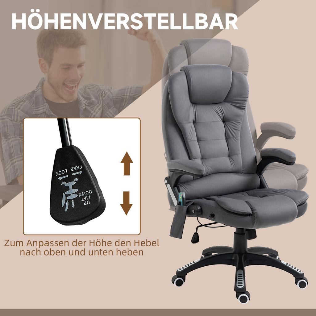 Office Chair with Massage & Heat Function, Ergonomic, Height-Adjustable, Dark Grey