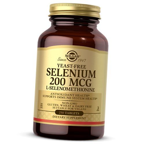Селен, Бездрожжевой L-Селенометионин, Yeast-Free Selenium 200, Solgar  100таб (36313130)
