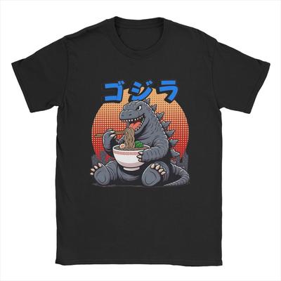 Футболка для мужчин Godzillaed Eating Ramen, забавные футболки с коротким рукавом и круглым вырезом, 100% хлопок, идея для подарка, одежда