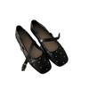 Leather Korean Version of Rivet Square Head with Mary Jane Shoes Women's 2025 Spring Versatile Flat Bottom Light Mouth Red Single Shoes