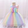 Платья для маленьких девочек, вечерние и свадебные элегантные вечерние платья для новорожденных девочек с большим бантом, платье принцессы на первый день рождения для маленьких девочек