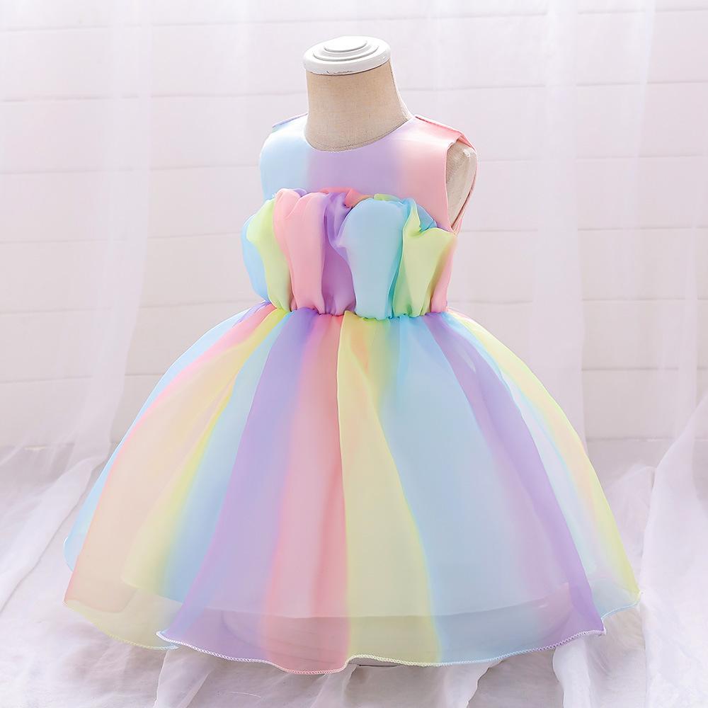 Платья для маленьких девочек, вечерние и свадебные элегантные вечерние платья для новорожденных девочек с большим бантом, платье принцессы на первый день рождения для маленьких девочек