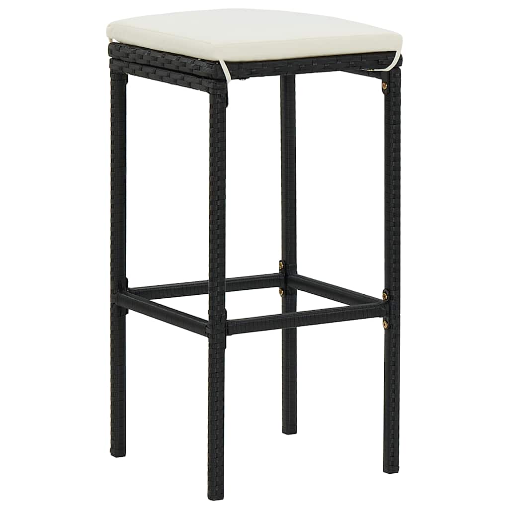 7 piece Garden Bar Set with Cushions Black Poly Rattan