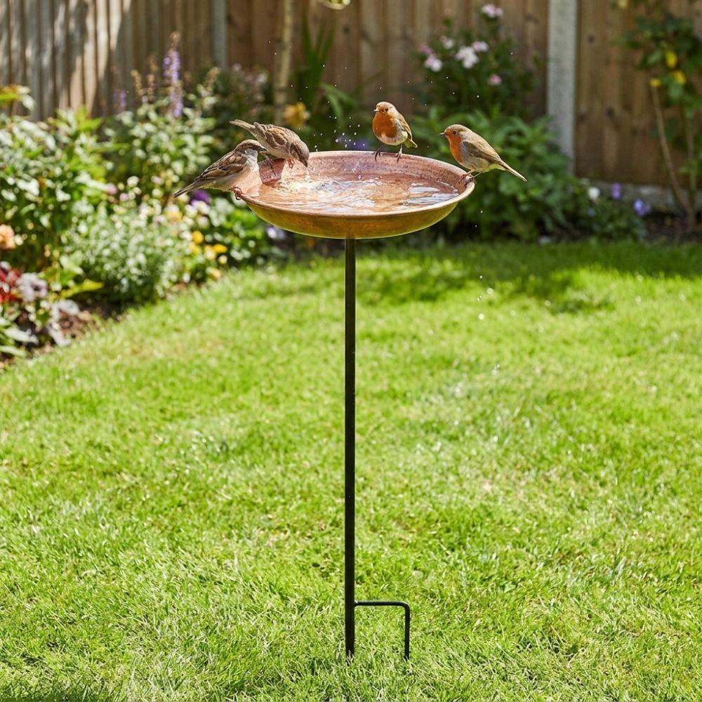 Iron Art Bird Water Drinker Retro Style Outdoor Bird Bath Metal Bird Feeder Porch Decoration