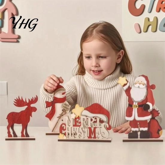 Solid Wood Santa Claus Figures Nordic Christmas Ornaments, Reindeer Snowman Figurine, Retro Ornaments Rustic Desktop Decoration for Holiday