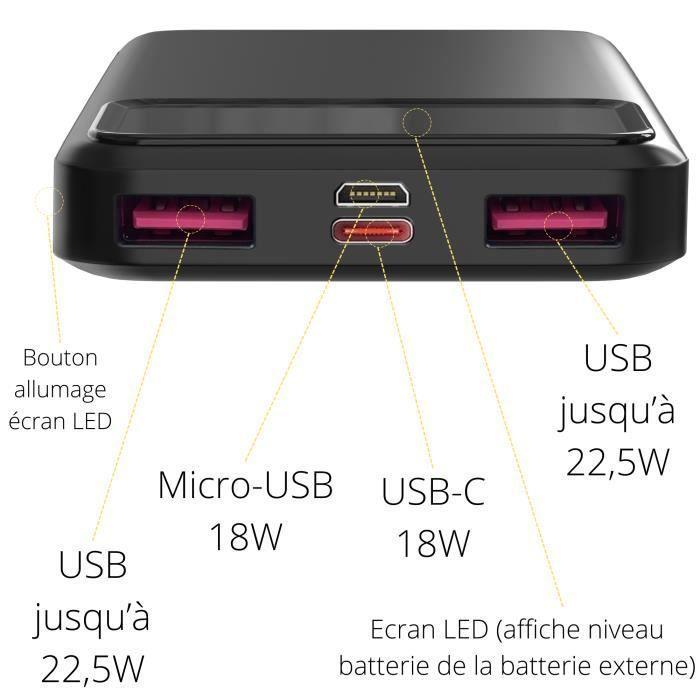 Внешний аккумулятор 10000 мАч USB USB-C micro-USB Быстрая зарядка светодиодный экран Phonillico®