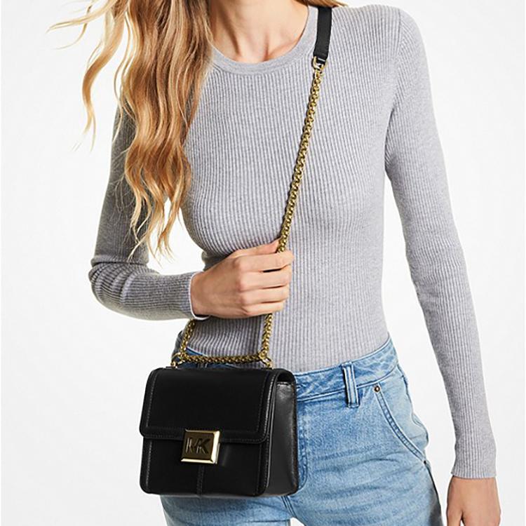 Michael Kors MK Sonia Small Chain Leather Solid Color Flap Large Logo Leather Shoulder Crossbody Bag Women bags Black 35F1G6SS5L-001