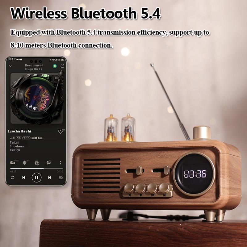 Беспроводной Ретро Bluetooth Динамик Портативная Винтажная Bluetooth Саундбар FM Радио с Окружающим Освещением Отображением Времени Поддержка TF USB AUX