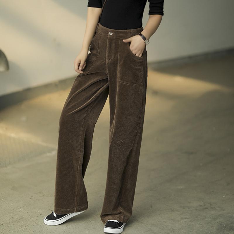 Вельветовые широкие брюки, женские новые зимние тонкие прямые длинные брюки с высокой талией и свободной драпировкой