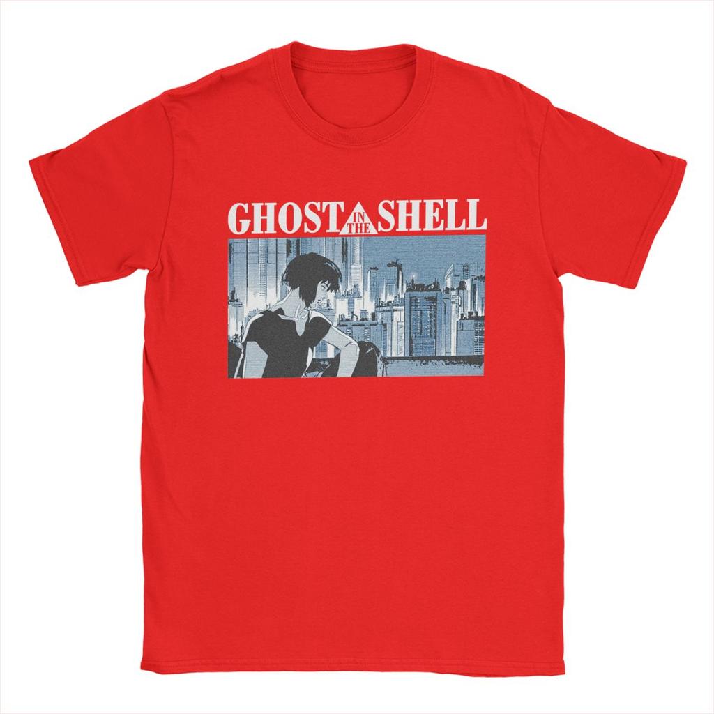 Мужские футболки Ghost In The Shell Аниме Одежда из чистого хлопка Повседневная футболка с коротким рукавом и круглым вырезом Футболка больших размеров