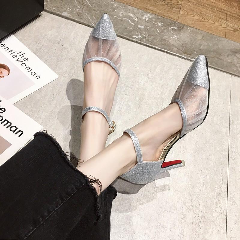 Женские туфли-лодочки на тонком высоком каблуке с острым носком, женские двухкомпонентные туфли с ремешком на щиколотке, блестящие туфли для вечеринок для женщин, свадебные туфли для невесты